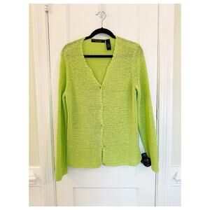 Crazy Horse Neon Green Button Down Cardigan Sweater